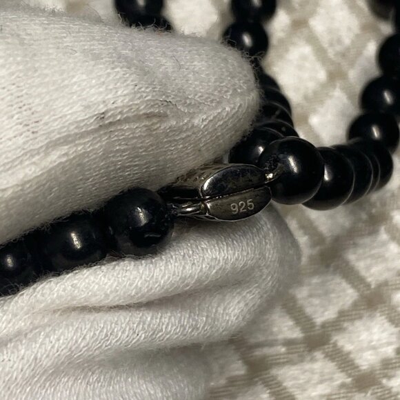 Vintage Black Jade Necklace 3 Strand w/ Magnetite & 925 Silver Clasp - Picture 5 of 12